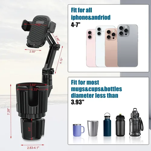 Miniatura 7 de Soportes para teléfono para portavasos de tu automóvil, soporte para teléfono celular 2 en 1 con soporte para tazas, base expandible, cuello