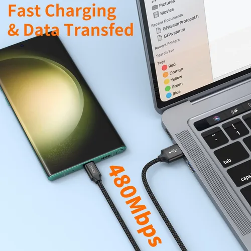 Miniatura 6 de JXMOX Cable USB tipo C (paquete de 2 unidades de 6.6 pies), USB-A a USB C 3A, cable de carga rápida compatible con iPhone 15 16 Pro Max, Samsung