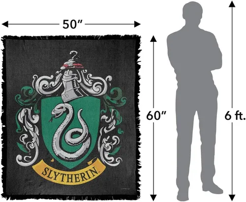 Miniatura 2 de Manta de Harry Potter, 50 x 60 pulgadas, tapiz tejido de mezcla de algodón con flecos de Slytherin