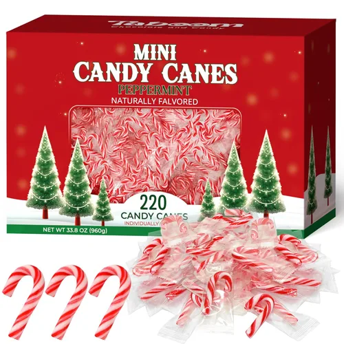 Paquete de 220 mini bastones de caramelo a granel envueltos individualmente, pequeños bastones de caramelo de menta con sabor natural rojo y blanco