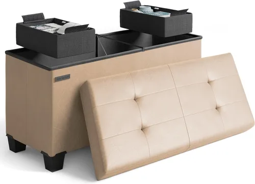 Miniatura 104 de Cubo otomano de almacenamiento con cubo pequeño, otomana cuadrada de 15 pulgadas con almacenamiento para sala de estar y dormitorio, reposapiés