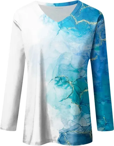 Miniatura 4 de Long Sleeve Shirts for Women Fall V-Neck Pullover Tees Blouse Loose Casual Sweatshirts Printed Long Sleeve Tunics Tops