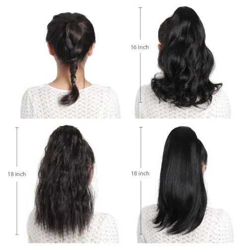 Miniatura 7 de Extensiones de cabello para cola de caballo, extensión de cola de caballo roja de 16 pulgadas, corta, ondulada, rizada, envolvente, cola de caballo