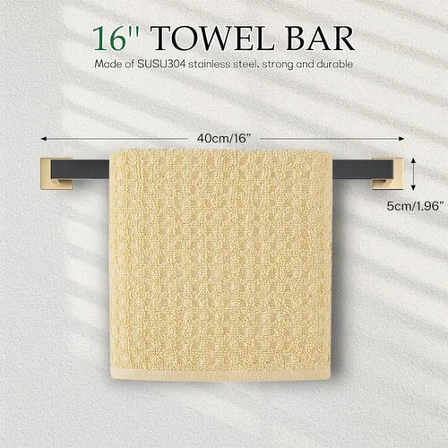 Miniatura 2 de Juego de Accesorios de Ferretería de Baño Negro y Dorado de 5 Piezas Juego de Barra de Toallas de Acero Inoxidable Juego de Soporte de Toallas Barra