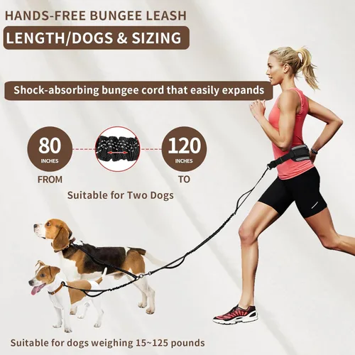 Miniatura 5 de Tails & Tales Correa de perro manos libres con bolsa para la cintura, soporte lumbar mejorado, correa reflectante elástica, cinturón ajustable