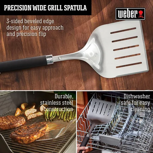 Miniatura 5 de Weber Espátula ancha para parrilla de precisión, espátula de barbacoa de acero inoxidable con borde biselado de 3 lados, mango antideslizante suave