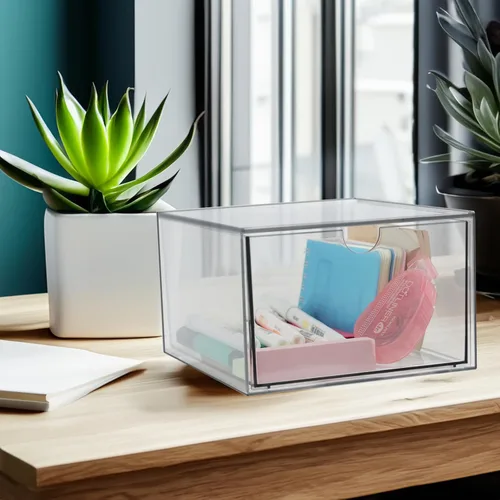 Miniatura 7 de Cajón transparente, caja árica, contenedor organizador de maquillaje, cajón de almacenamiento de 6.5 pulgadas para tocador de baño, soporte de hojas