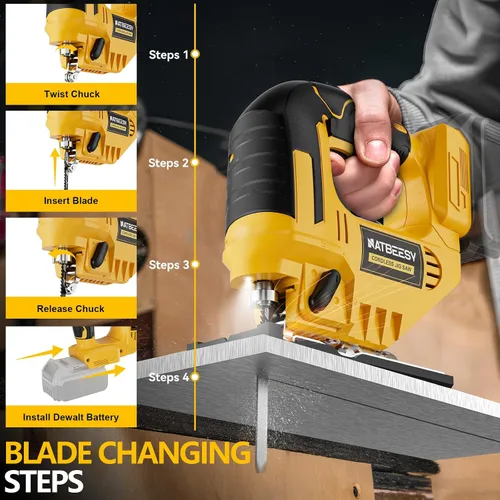 Miniatura 8 de Sierra caladora compatible con batería Dewalt de 20V Max, herramienta de sierra caladora inalámbrica sin escobillas NATBEESY, luz de trabajo LED