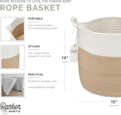 Miniatura 2 de Parker - Cesta de almacenamiento para el cuarto del bebé, contenedor grande de almacenamiento de cuerda y organizador para lavandería, juguetes