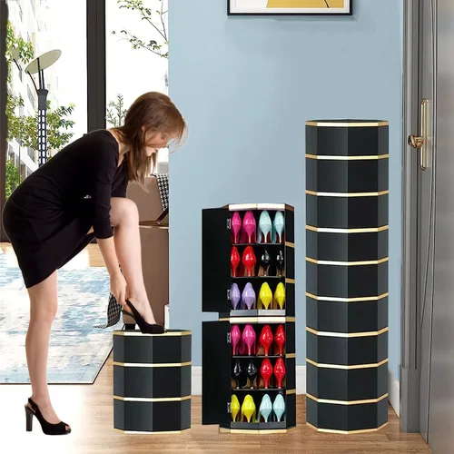 Miniatura 2 de Estantes Zapatero Zapatero 360° giratorio 3/6/9 niveles Gabinete de zapatos de metal con puertas de adsorción Estante redondo giratorio para zapatos