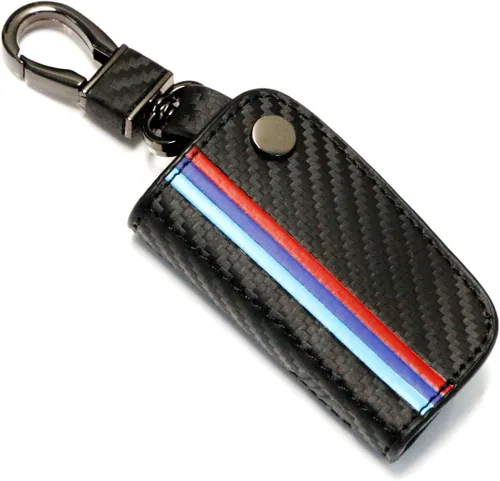 Miniatura 6 de iJDMTOY Emblemático llavero de cuero con patrón de fibra de carbono negro de 3 colores con llavero compatible con el mando a distancia BMW