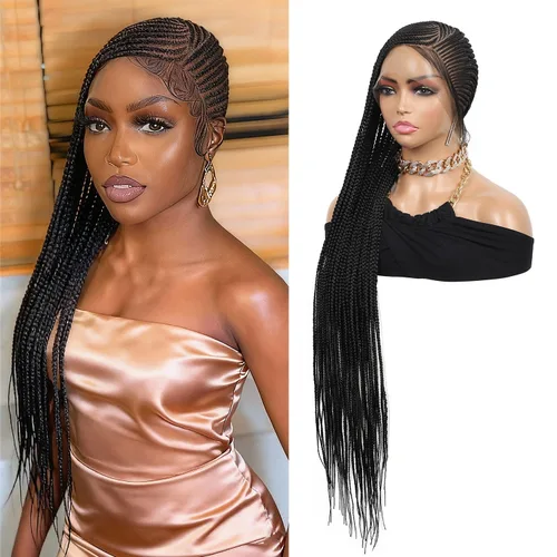 Kalyss Cornrow - Pelucas trenzadas para mujeres negras, peluca trenzada de encaje completo con cabello de bebé, pelucas trenzadas negras naturales