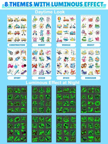 Miniatura 2 de Partywind Libro de tatuajes temporales con brillo y purpurina de 192 estilos para niños, 16 temas, tatuajes temporales para niños, recuerdos