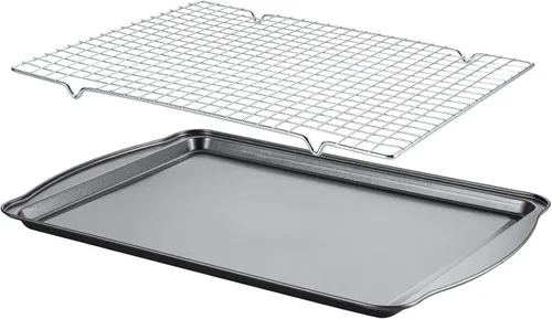 Bandeja para hornear con rejilla de enfriamiento, bandeja de acero al carbono de 17 x 11 x 0.5 pulgadas para hornear [1 hoja + 1 rejilla], bandeja