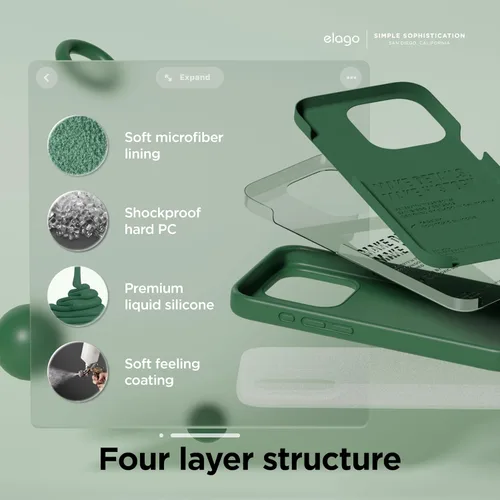Miniatura 4 de elago Funda compatible con iPhone 15 Pro Max, de silicona líquida, funda protectora de cuerpo completo, a prueba de golpes, funda delgada