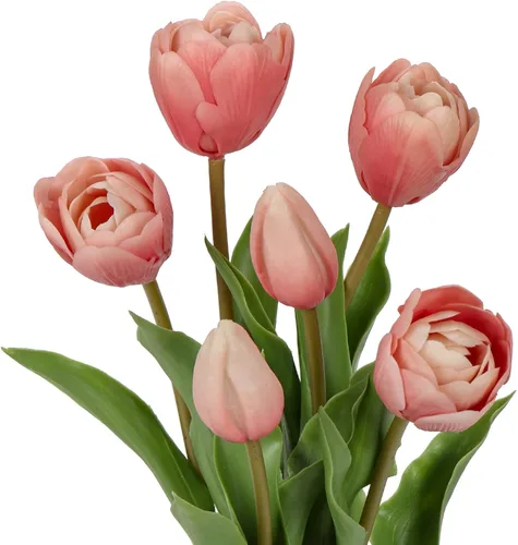 Miniatura 18 de 20 tulipanes artificiales mixcolor de tacto real, flores falsas para el día de la madre, 13.5 pulgadas, tulipanes sintéticos, flores artificiales a