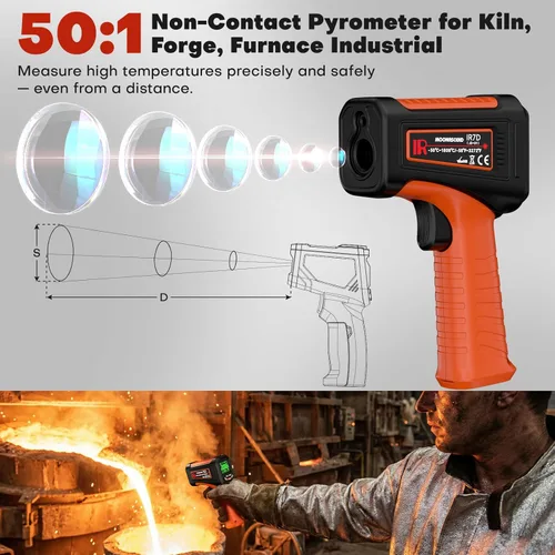 Miniatura 4 de Termómetro infrarrojo 50:1 pistola de temperatura láser -58 ℉ ~ 3272 ℉, termómetro de parrilla para horno de pizza para accesorios de plancha, 58°F