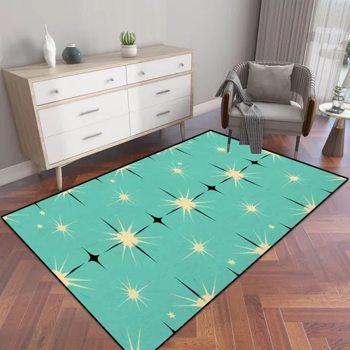 Alfombra retro de los años 50 con patrón vintage turquesa sin costuras que se repiten los años cincuenta, alfombra de patio al aire libre, alfombra