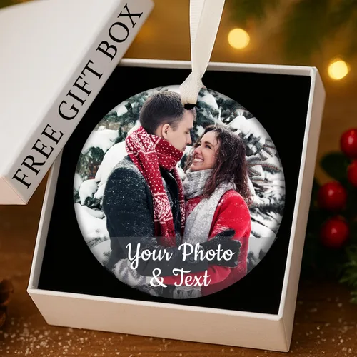 Adorno de Navidad con foto personalizada 2025 – Recuerdo de Navidad personalizado con imagen y texto, regalo único para recién casados, nuevos