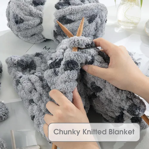 Miniatura 5 de HOMBYS Hilo gigante súper voluminoso, felpilla gruesa para tejer a mano y brazos, ganchillo, hilo esponjoso y grueso, 8 madejas jumbo, color gris