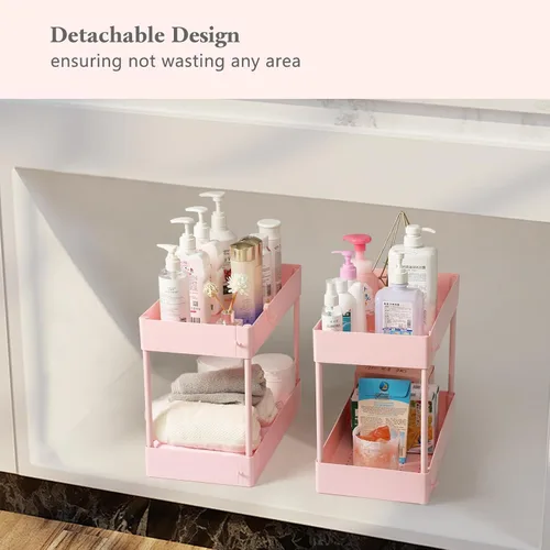 Miniatura 6 de Danpinera - Carrito de almacenamiento rosa delgado de 4 niveles, carrito de lavandería estrecho con ruedas, divisores, tazas para colgar, ganchos