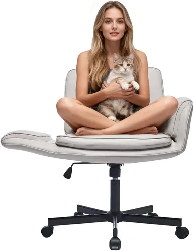 Miniatura 11 de Silla de oficina con respaldo alto cruzado con reposapiés, silla de escritorio ergonómica con patas cruzadas con reposabrazos abatible, acogedora