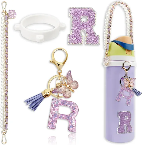 Miniatura 81 de Letter Handle Strap Accessories with Cute Initial Charm Compatible with Owala Water Bottle 24oz 32oz 40oz Owala Kids Púrpura