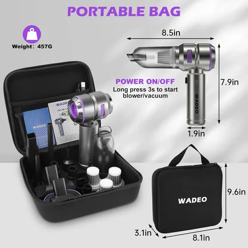 Miniatura 4 de WADEO Aspiradora de mano inalámbrica, 4 en 1 21000 PA sin escobillas para automóvil y 210000 rpm, soplador de aire de batería de 7500 mAh