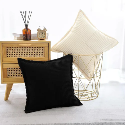 Miniatura 7 de OTOSTAR Fundas de almohada de pana a rayas con empalme, fundas de almohada bohemias súper suaves laterales decorativas con textura para sofá, cama