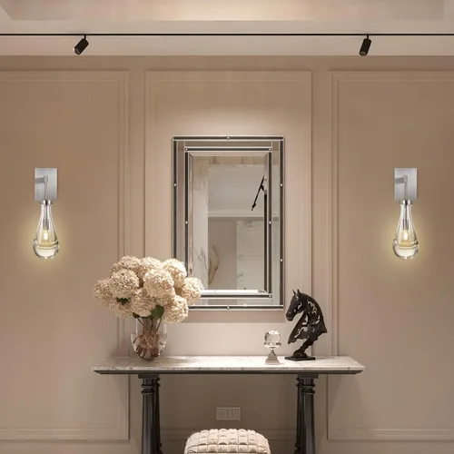 Miniatura 7 de Juego de dos apliques de pared, apliques de gota de lluvia de níquel, iluminación de pared para interiores, para dormitorio, aplique de baño