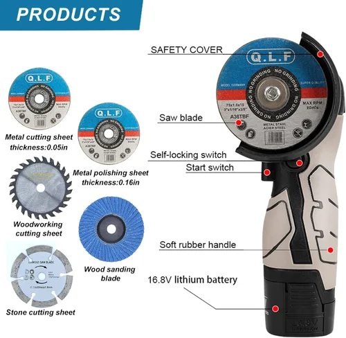 Miniatura 4 de ZFULVO Kit de amoladora angular de cepillo inalámbrico, mini herramienta de molienda angular eléctrica de 19500 rpm con 2 baterías de 16.8 V 2000