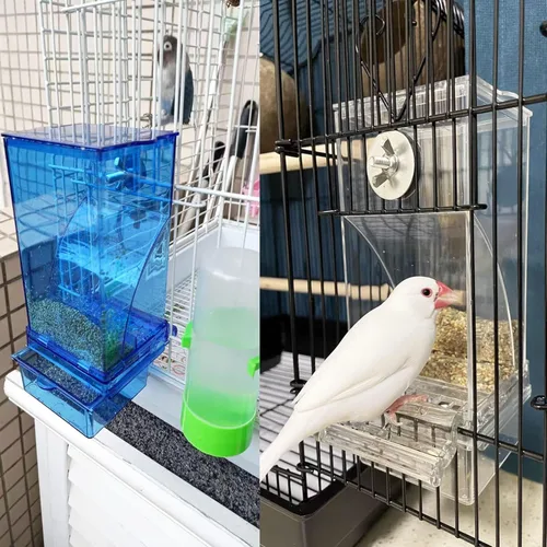 Miniatura 7 de Alimentador automático para jaula de pájaros, sin ensuciar, alimentador de periquitos, contenedor de alimentos de semillas, estación de Transparente