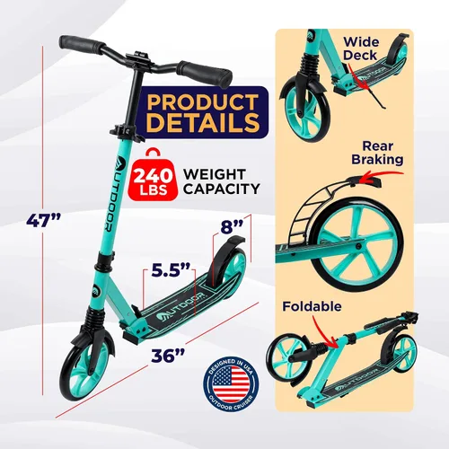 Miniatura 2 de Patinete Cruiser para exteriores a partir de 6 años, para niños, adolescentes y adultos, carga máxima de 250 libras, plegable, ruedas de 8 pulgadas