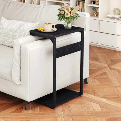 Miniatura 4 de Mesa con pedestal de madera para comer en el sofá, mesas deslizantes debajo de la mesa, mesa auxiliar pequeña para sofá, mesita de noche, bandeja