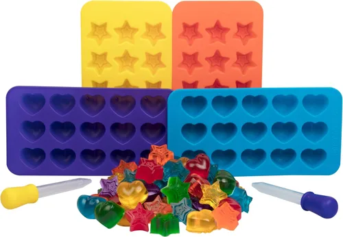 Miniatura 10 de Moldes de silicona para caramelos de oso y gusano, paquete de 4 moldes de chocolate sin BPA con 2 goteros, bandejas de hornear flexibles Oso de goma