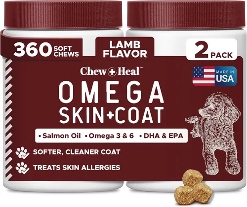 Miniatura 8 de Omega para perros – 180 deliciosos masticables suaves – Golosinas de aceite de salmón para la piel y el pelaje, alivio de la picazón – Mezcla