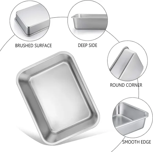 Miniatura 2 de TeamFar Sartén rectangular para tartas y brownies, de acero inoxidable, para lasaña, 8 x 10 x 3 pulgadas, libre de óxido y no tóxico, fácil