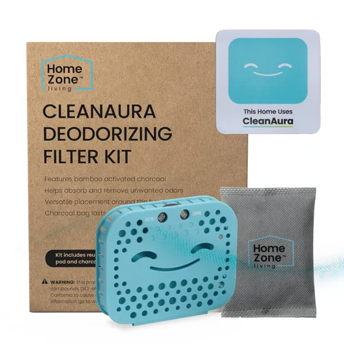 Home Zone Living CleanAura - Kit de filtro desodorizante con bolsa de filtro de carbón y adhesivo magnético, ayuda a eliminar el olor en casa
