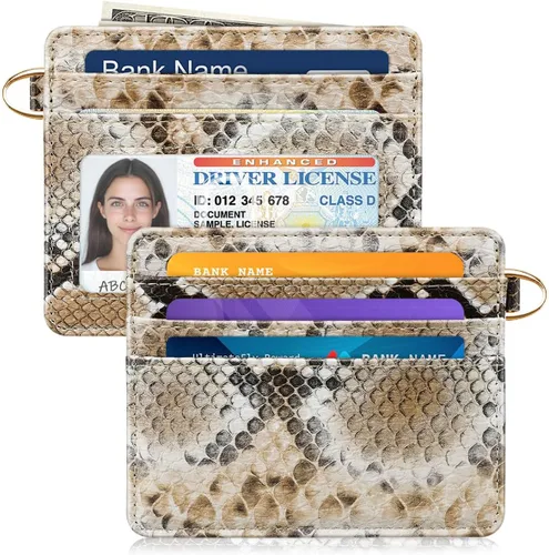 Miniatura 25 de Bolsillo frontal minimalista delgado con bloqueo RFID para tarjetas de crédito, cartera pequeña, bonita funda para tarjetas para mujeres, beige