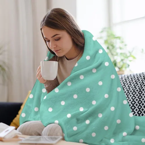 Miniatura 8 de Manta de felpa de lunares blanco aguamarina, suave y acogedora, manta de franela para todas las estaciones, para sofá, cama, 40 x 50 pulgadas