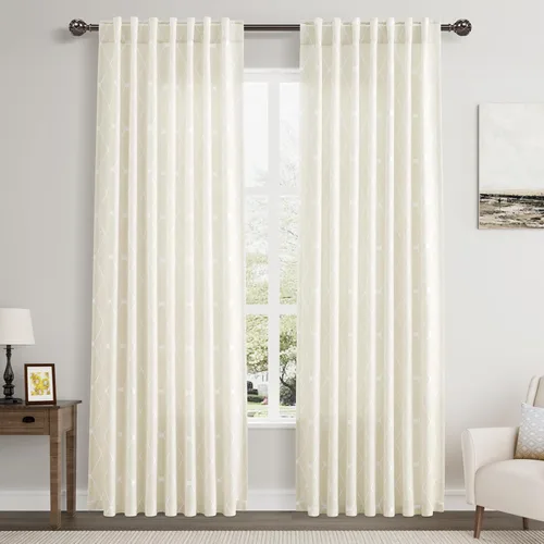 Miniatura 16 de Cortinas oscurecedoras de habitación con patrón geométrico negro de 80 pulgadas de largo para sala de estar, juego de 2 paneles, decoración clásica