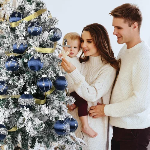 Miniatura 7 de Bolas de Navidad Azul Marino Adornos - Paquete de 15 Adornos de Árbol de Navidad de Lujo No Se Astillan - Juego de Bombillas de Navidad de Satén