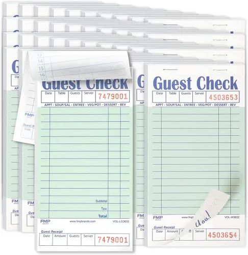 Miniatura 9 de FMP Brands Libros de cheques de invitados para servidores, papel de bloc de notas de servidor, total de 500 hojas (10 blocs), azul con recibo