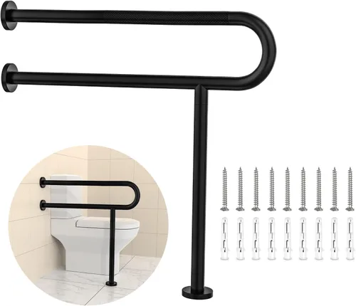 Miniatura 9 de Barra de Agarre para Inodoro de 23.4 Pulgadas, YuanDe Barra de Seguridad de Baño de Pared a Piso de Níquel Cepillado con Agarre Moleteado