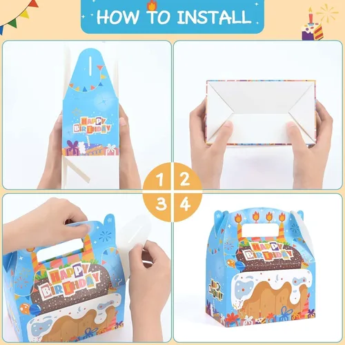 Miniatura 5 de WERNNSAI Paquete de 12 cajas de regalo de fiesta de cumpleaños, decoraciones de fiesta de feliz cumpleaños, cajas de dulces para niñas y niños