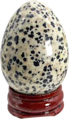 Miniatura 7 de Fekuar Figura de huevo de piedra, cristal curativo pulido, escultura de esfera con soporte de madera, obsidiana negra natural, 1.8 pulgadas