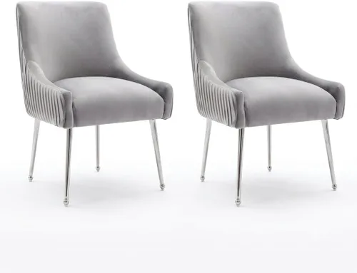 Miniatura 25 de Sillas de comedor de estilo moderno de terciopelo tapizado, silla de acento de tocador con barra vertical, silla capitonada con patas plateadas