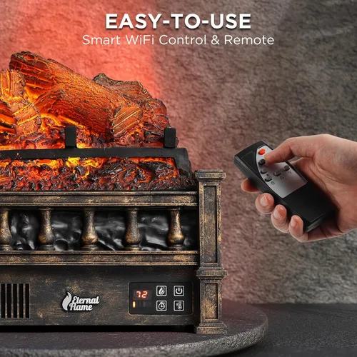 Miniatura 3 de TURBRO Eternal Flame - Troncos de chimenea eléctrica infrarroja, 23 pulgadas de cuarzo infrarrojo, calentador de leña con control remoto, cama
