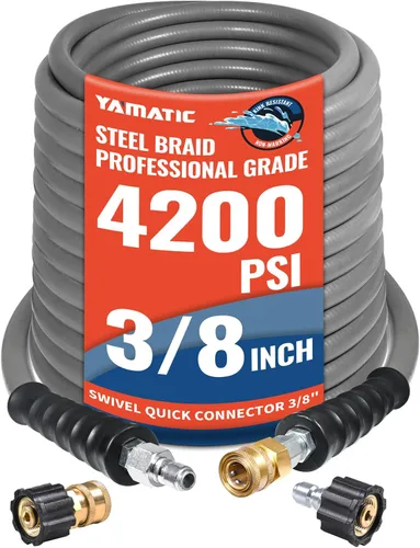Miniatura 11 de YAMATIC Manguera de lavado a presión de 35 pies, verdadero 3/8 pulgadas de diámetro interior, 4200 PSI, agua caliente de 250 °F, manguera de goma