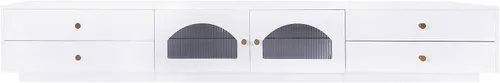 Miniatura 7 de Merax Lujoso soporte de TV con puertas de vidrio estriado, elegante y funcional consola multimedia para televisión de hasta 90 pulgadas, gabinete